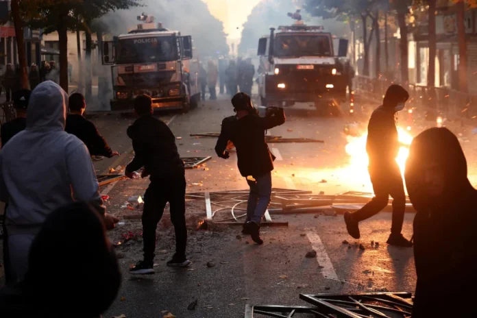 Albanian students take part in an anti-government protest in Tirana, Albania, October 13, 2026. REUTERS/Florion Goga